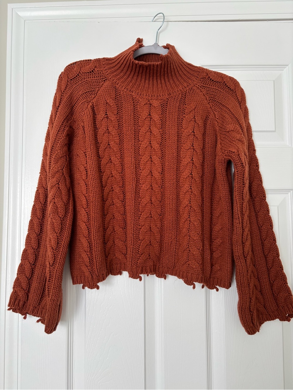 Elan Rust Cable Knit Turtleneck Sweater
